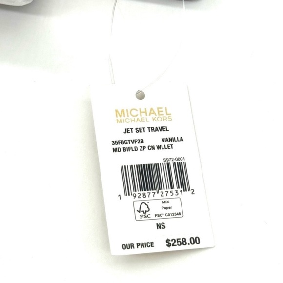 Michael Kors Medium Bifold Zip Chain Wallet Vanilla/Brown - Picture 9 of 9